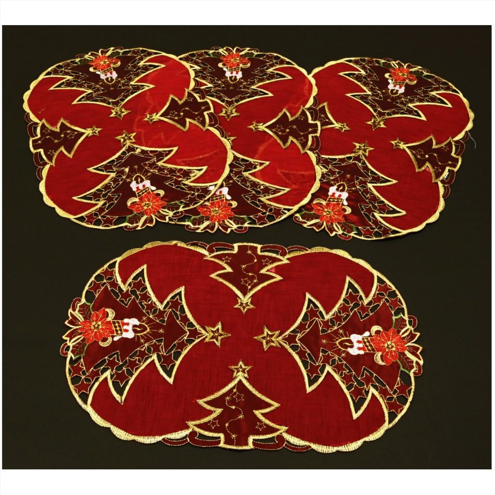 NWT Pine Tree Candle Poinsettia Cutwork Place Mats placemats